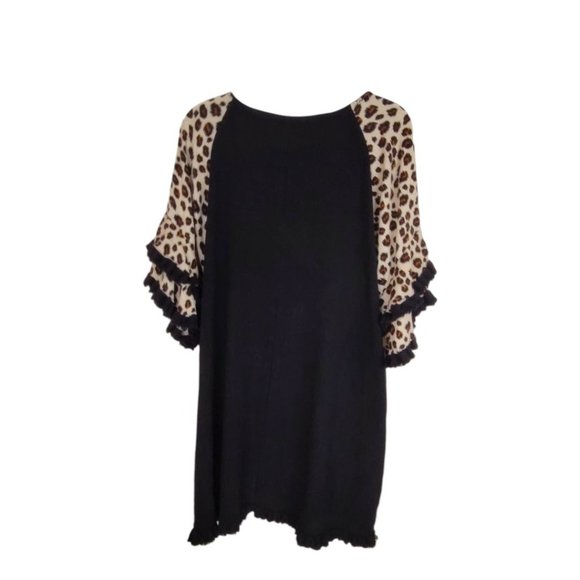 Umgee Women:s Leopard Print Black Linen Blend Tunic Dress Or Long Shirt. SZ 1XL - Picture 4 of 11
